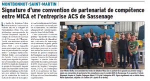 Article du Dauphiné Libéré sur la signature de la convention de partenariat avec ACS