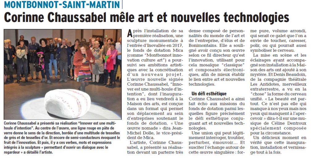 Article du Dauphiné Libéré sur l'inauguration de la mosaïque de Corinne Chaussabel